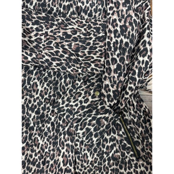 JM Collection Leopard Coat Jacket Womens M Brown Black Belted Waist Snap Button - Picture 12 of 16